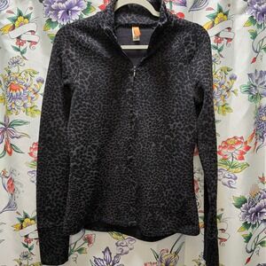 Lucy Womens Leopard Print 1/4 Zip Long Sleeve Athletic Pullover Size Small